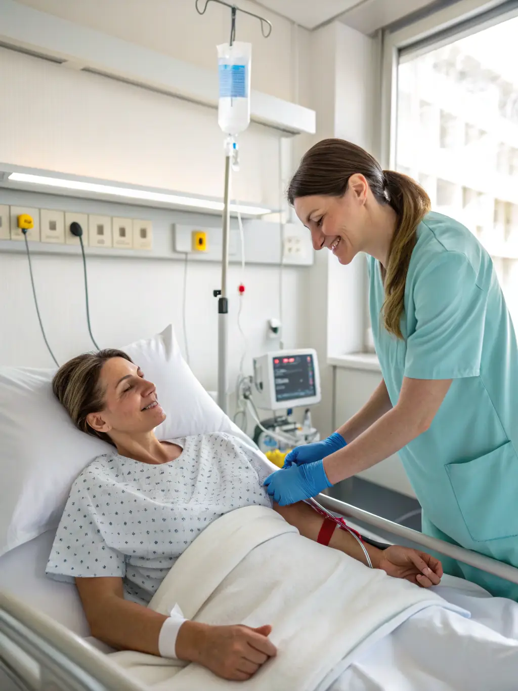 A photograph of a person in a hospital bed with medical equipment, representing medical malpractice cases.